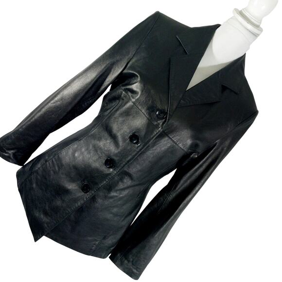 Wilsons Suede and Leather Jackets & Blazers - WILSONS LEATHER! RICH BLACK GENUINE LEATHER FITTED BUTTON FRONT JACKET! SZ M
